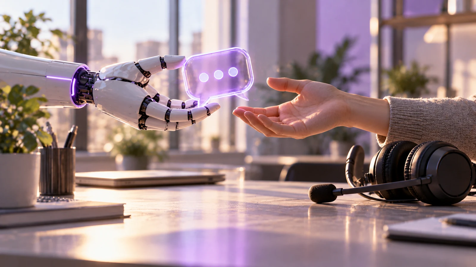 An artificial intelligence agent transferring a customer service conversation to a human representative.